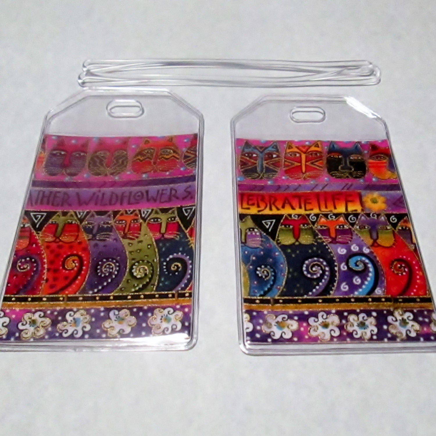 Cat luggage Tags Laurel Burch Fantastic Felines Rare out of Print fabric travel accessory Gift Card Holder backpack strollers wheelchair