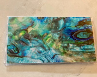 Mother of Pearl CHECKBOOK COVER fabric with vinyl protector Custom Handmade Personalized gift for mermaids ocean beach lovers