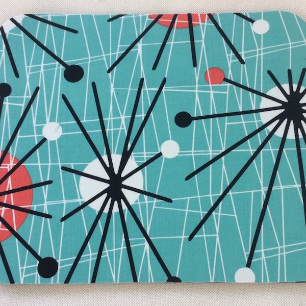 Mousepad Atomic Turquoise midcentury Modern Handmade Gift Upcycled EcoFriendly stylish home office