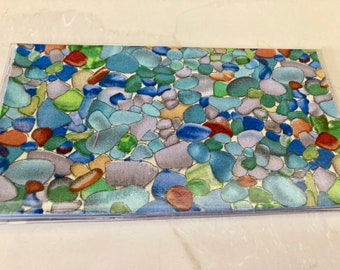 Seaglass sea glass CHECKBOOK COVER vinyl protector Custom Handmade Personalized gift for mermaids ocean beach lovers