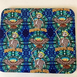 Grateful Dead Skeleton Hawk Mouse pad licensed Fabric Handmade Gift Upcycled EcoFriendly gift for gamers Deadheads