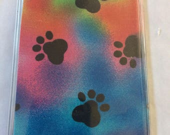 Tie Dye Paw Prints Dogs Cats Slim Card Wallet Business Card Holder Case Fabric Vinyl Protector Cruise ID  Credit Cards Subway Bus Pass Case