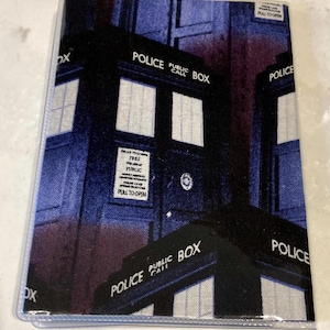 Dr Who Tardis Passport Cover 2 interior pockets, Fabric with Vinyl Travel Accessory Ship Cruise Journey Passport Protector Gift Card Holder