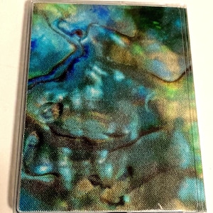 Mother of Pearl abalone fabric card wallet Bus Pass Metro Card Holder Mini Wallet Credit or Gift Cards Fabric Vinyl Protector ID ATM beach