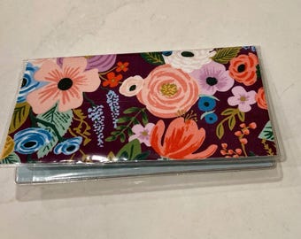 CHECKBOOK COVER Rifle Paper Co pretty Garden Party fabric with vinyl protector Custom Limited Edition