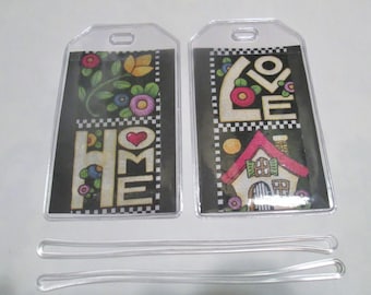 Luggage Tags Mary Engelbreit  Home Love Family Gift Card Holder Travel Accessory ID backpack gym bags, strollers, wheelchairs, walkers PAIR