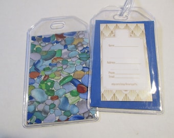 Sea glass Seaglass Luggage Tags PAIR Travel Accessory Destination Wedding Beach Ocean Bon Voyage Gift Retirement gift Beachcomber gift