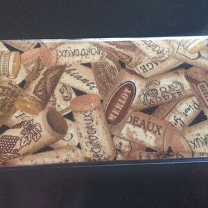 Wine corks CHECKBOOK COVER Fabric and vinyl holder protector   Travel Accessory Check Wallet gift for wine connoisseurs under 10 dollar gift
