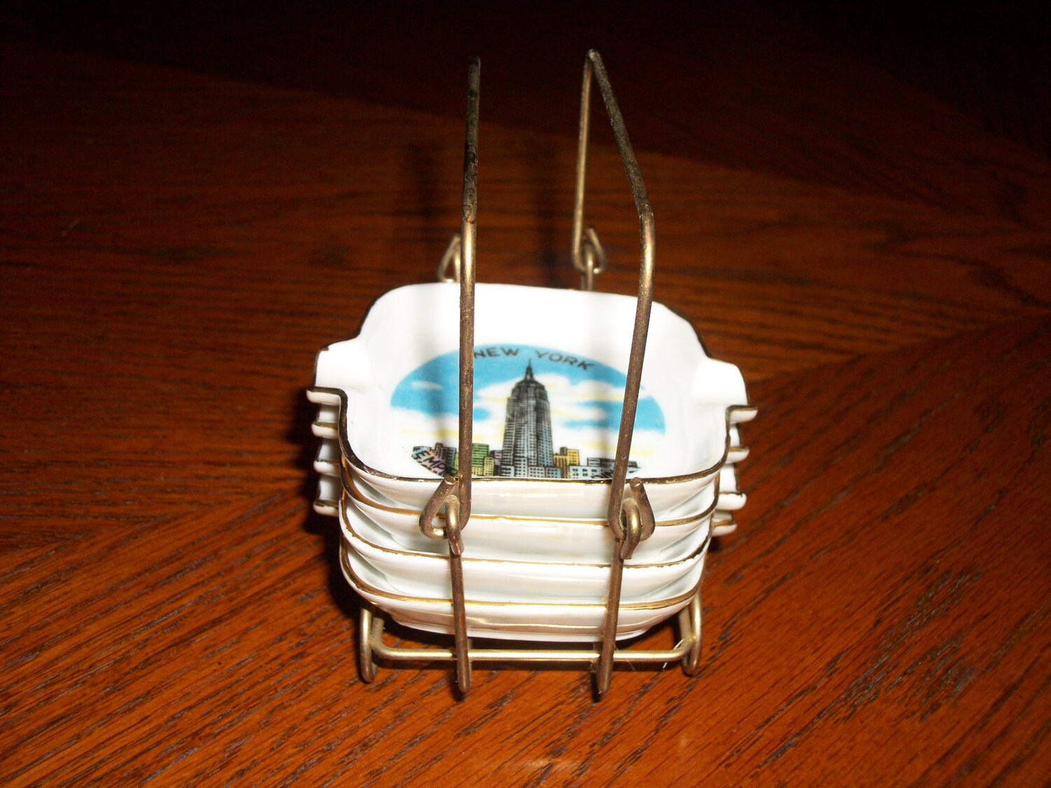 Set of four vintage souvenir ashtrays from New York In a stand Etsy