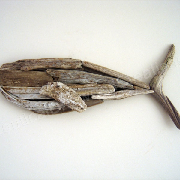 Driftwood Whale - Hanging Wall Sculpture Beach Art 26 x 12