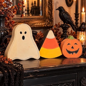 Cajas nido vintage RARA de fábrica de palomitas de maíz de Halloween con forma de fantasma, caramelo de maíz y calabaza