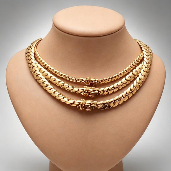 14K Gold Plated Stainless Steel Cuban Chain Necklace for Men Women Miami Link Bracelet Hip Hop Jewelry Gifts