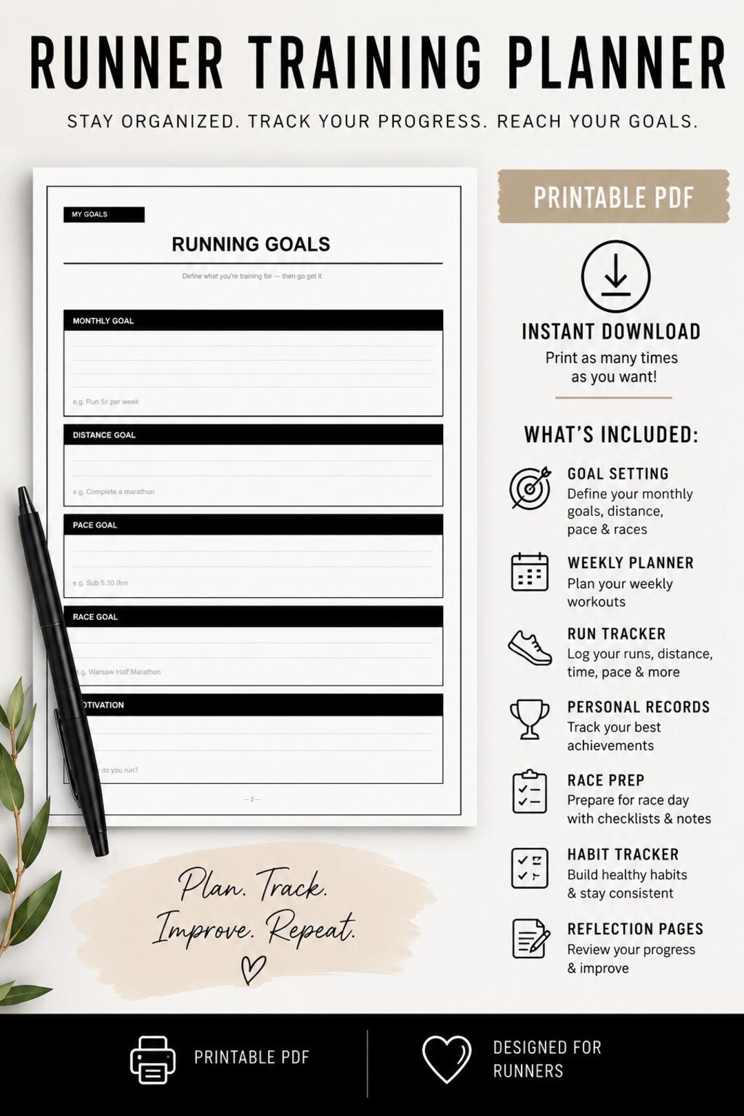 Running Plan Sheet.pdf Running Planner Printable PDF | Marathon Training Plan | Half Marathon ...