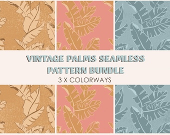 Vintage Banana Leaf Seamless Pattern Bundle | Tropical Palm Fabric Design (Digital Download)