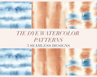 Tie Dye Watercolour Seamless Patterns, Coastal Bundle
