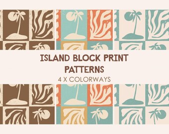 Island Block Print Patterns, Tropical Coastal Bundle (Digital Download)