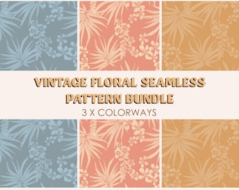 Vintage Tropical Floral Seamless Pattern Bundle | Aloha Resort repeat Print (Digital Download)