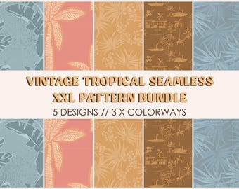 Vintage Tropical Seamless Pattern Bundle | 15 Fabric & Swimwear Prints (Digital Download)