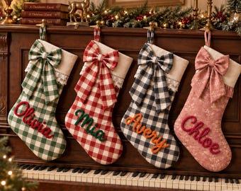 Personalized Christmas Stocking 2026, Hand Embroidered Family Name Stocking, Elegant Holiday Decor, Custom Christmas Keepsake