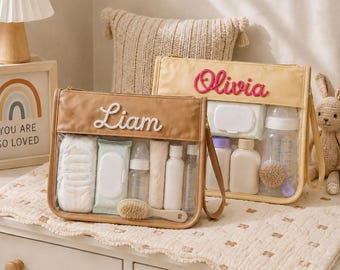 Sac à langer personnalisé, sac de rangement pour bébé brodé avec le prénom, organisateur de chambre d'enfant, sac de voyage pour nouveau-né, cadeau de naissance