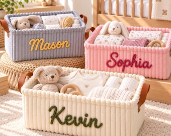 Personalized Embroidered Baby Storage Basket, Custom Name Nursery Organizer, Toy Box & Diaper Storage Basket for Baby Room