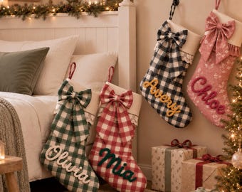 2026 Personalized Christmas Stocking, Hand Embroidered Family Name Stocking, Cozy Christmas Home Decor, Custom Holiday Keepsake