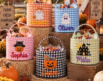 Personalized Halloween Trick or Treat Basket, Custom Name Candy Basket for Kids, Pumpkin Patch Halloween Gift, Kids Keepsake Basket