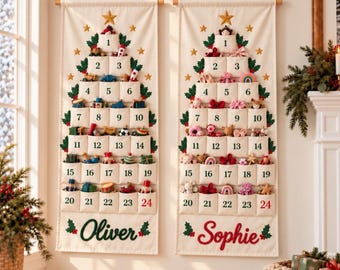 Personalisierter Adventskalender für Kinder, mit 24 Fächern, Stoffkalender zum Aufhängen, Geschwister-Weihnachtstradition