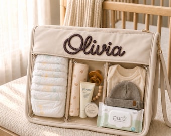 Personalized Baby Organizer Bag, Custom Name Embroidered Baby Storage Bag, Diaper Bag Pouch, Diaper Caddy Baby Shower Gift for New Mom