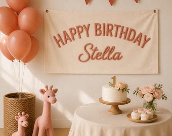 Personalized Baby Name Flag, Custom Embroidered Canvas Name Banner, Nursery Name Sign, First Birthday Decor, Kids Room Wall Decor