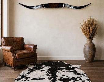 Brindle Longhorn Wall Decor + FREE Black White Cowhide Rug, Texas Longhorn Mount, Modern Western Decor, Farmhouse Wall Art, JK_B164 + C004