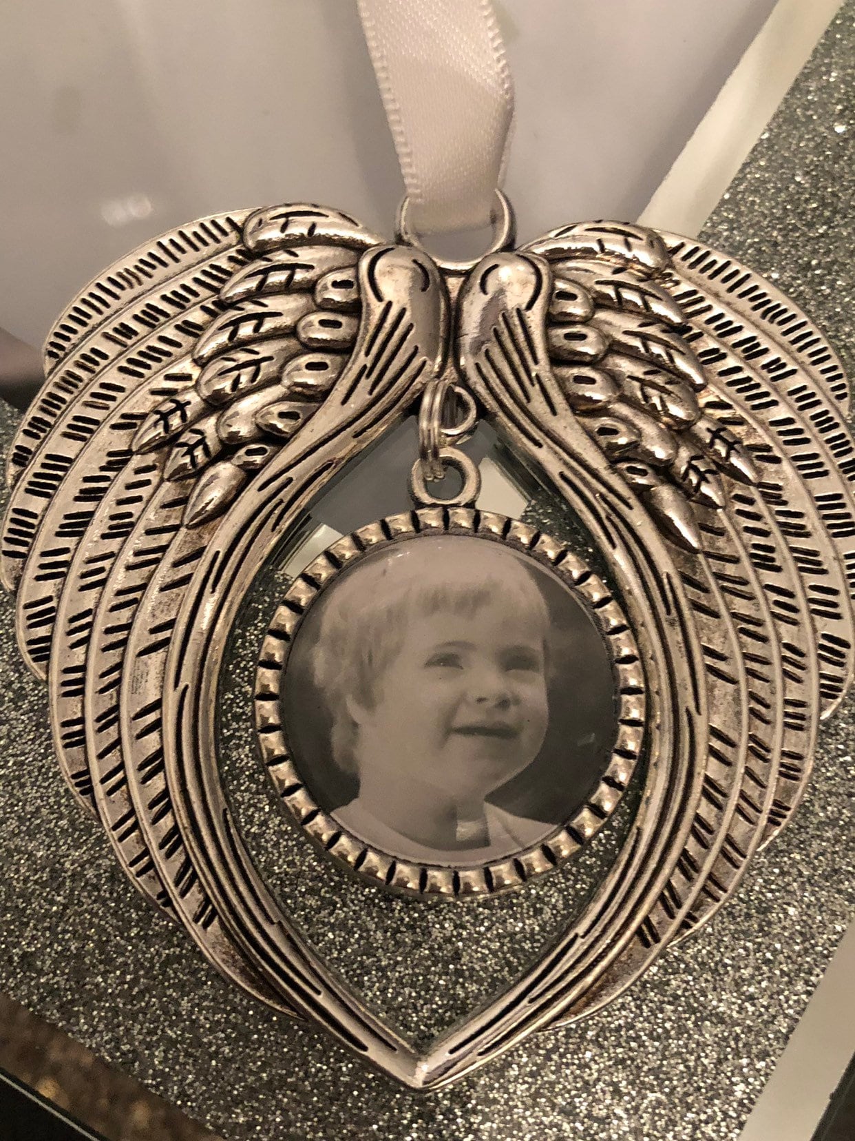 Memorial Angel Wing Photo Christmas Tree Ornament Bauble | Etsy