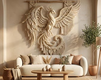 Crochet Phoenix Wall Hanging Pattern | Boho Fiber Art Decor (PDF Download)