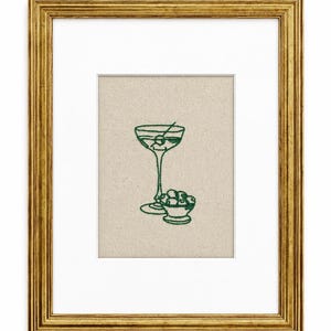 Embroidered Martini Glass Wall Art | Minimalist Cocktail Decor | Framed Textile Artwork | Bar Cart Decor | Cocktail Lover Gift