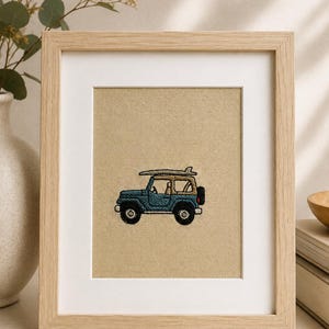 Machine Embroidered Jeep Wall Art | Linen Embroidery | Adventure Lover Gift | Off Road Vehicle Decor | Neutral Home Decor