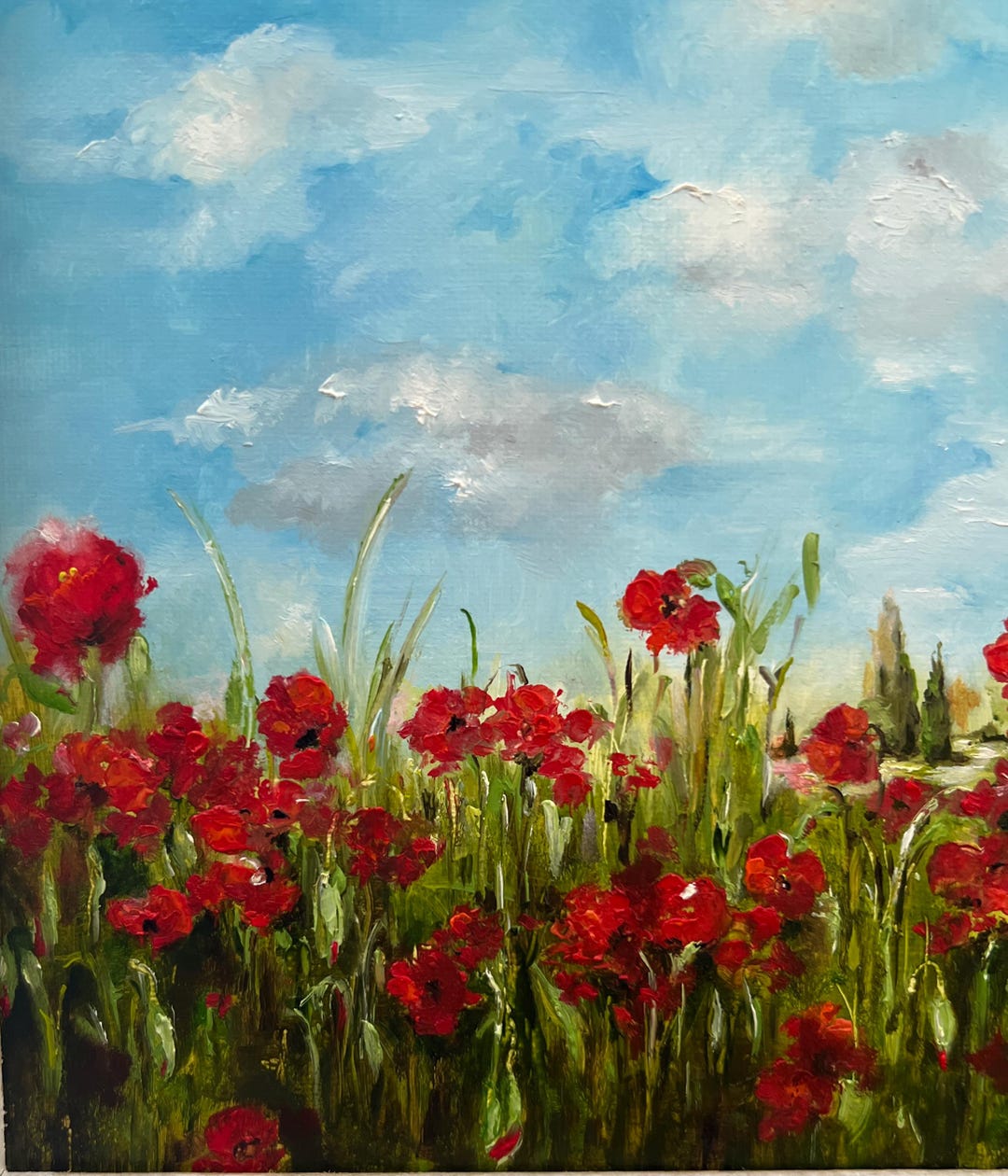 Poppy Field Original Oil Painting by Nina R.aide Landscape 8x10 Inch ...