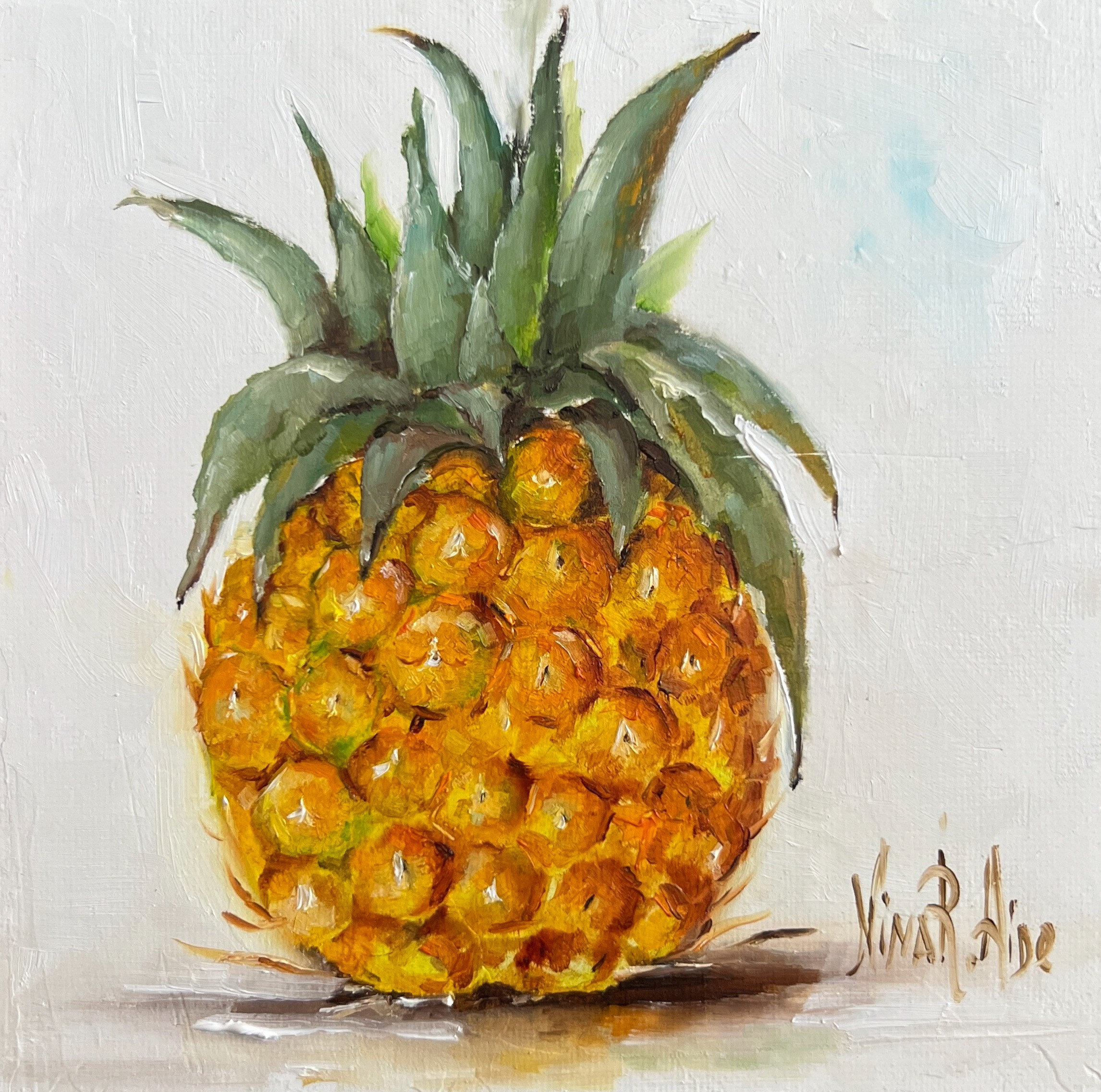 Pineapple Original Oil Painting Still Life by Nina R.aide Fine Art Fruit  Kitchen Art Small Painting Art Deco 