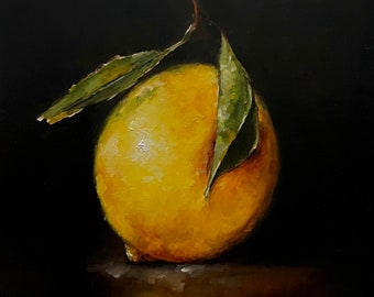 Lemon 2 Original Oil Painting Still Life  Nina R.Aide Fruit Small Painting Fine Art Chiaroscuro