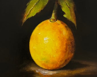 Lemon Original Oil Painting Still Life  Nina R.Aide Fruit Small Painting Fine Art Chiaroscuro