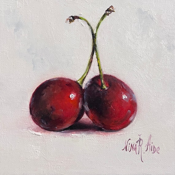Cherries Original Oil Painting by Nina R.aide, Kitchen Art Fruit