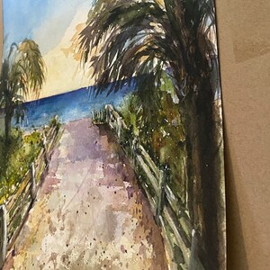 Bonita Springs Beach Seascape Watercolor Original Painting by Nina R.Aide Florida Sand Beach Ocean image 2