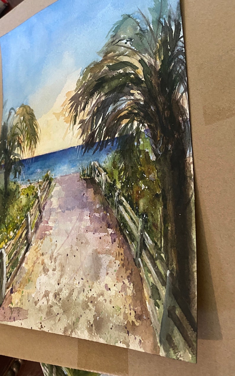 Bonita Springs Beach Seascape Watercolor Original Painting by Nina R.Aide Florida Sand Beach Ocean image 2