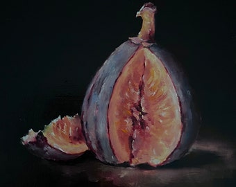 Fig Heart Still Life Original Oil Painting by Nina R. Aide Original Fine Art Figs Fruit Small Painting Sale Chiaroscuro