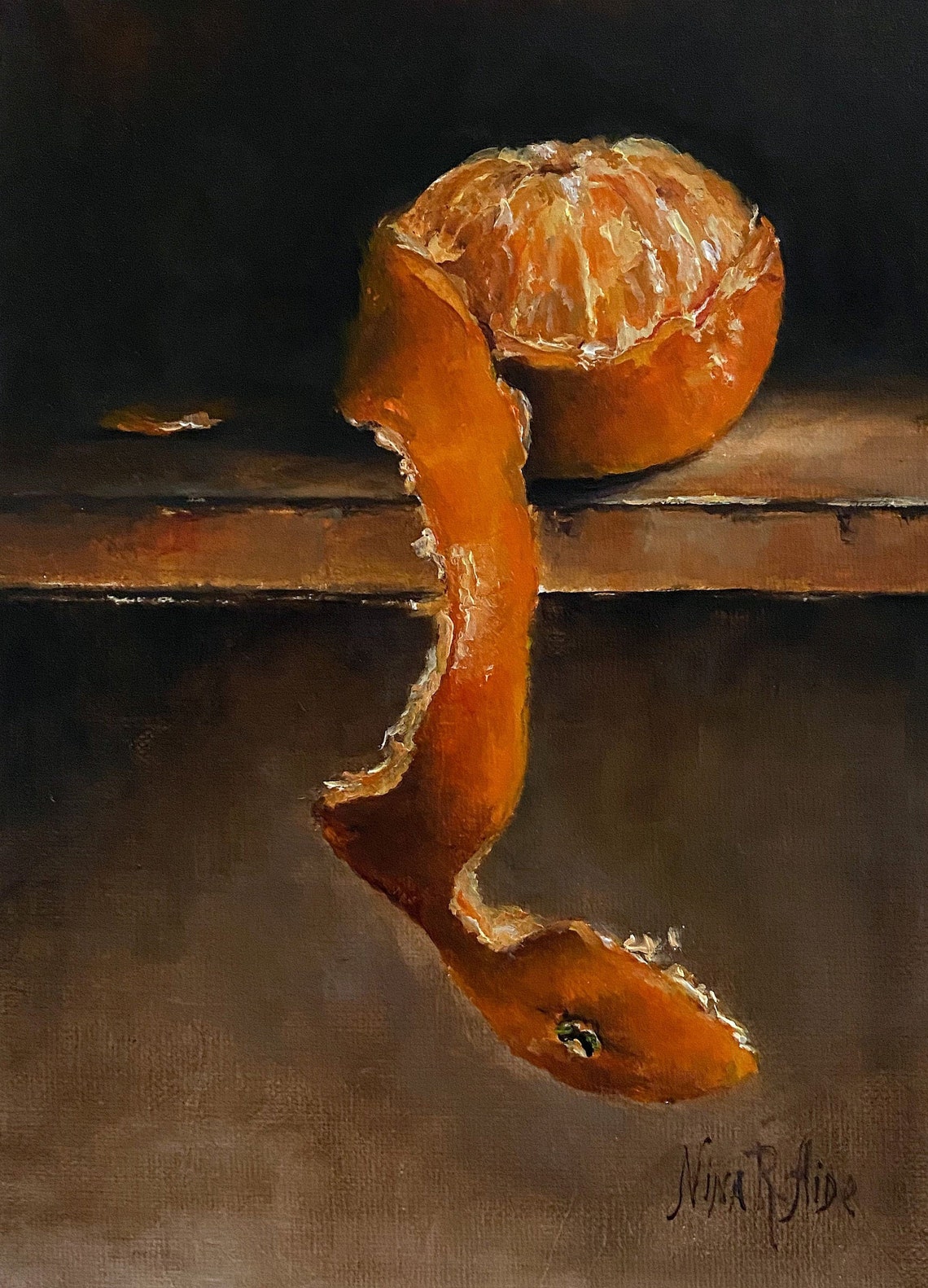 Original Oil Painting of Peeled Clementine Fine Art Fruit image 0
