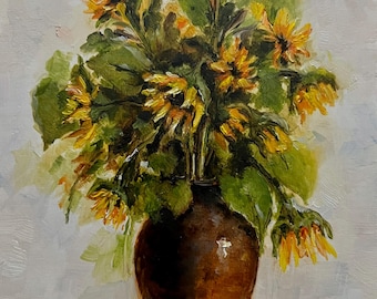 Sunflowers Original Oil Painting by Nina R.Aide Original Fine Art Floral Painting Sale