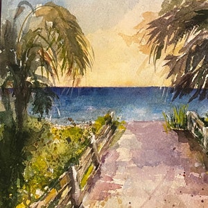 Bonita Springs Beach Seascape Watercolor Original Painting by Nina R.Aide Florida Sand Beach Ocean image 4