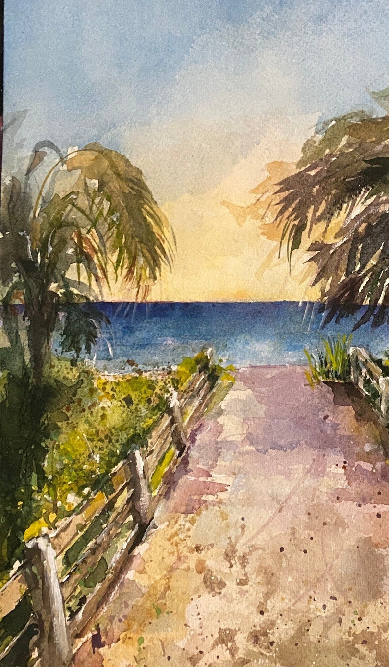 Bonita Springs Beach Seascape Watercolor Original Painting by Nina R.Aide Florida Sand Beach Ocean image 4