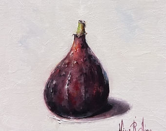 California Fig XO Original Oil Painting Kitchen Art Fruit Still Life Small Painting