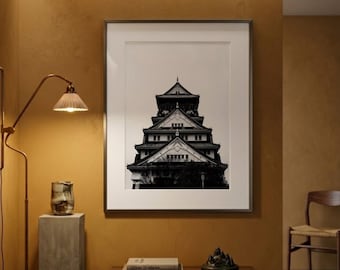 Moody Osaka Castle Wall Art | Travel Photography Poster Print | Black and White | 日本　写真 | Digital Product