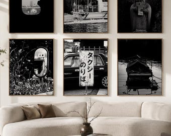 Moody Japan Rural Prints 6 Set: Minimalist Travel Photography Poster Wall Art; Black and White; Shimanami Kaido | 日本　写真 | Digital Product